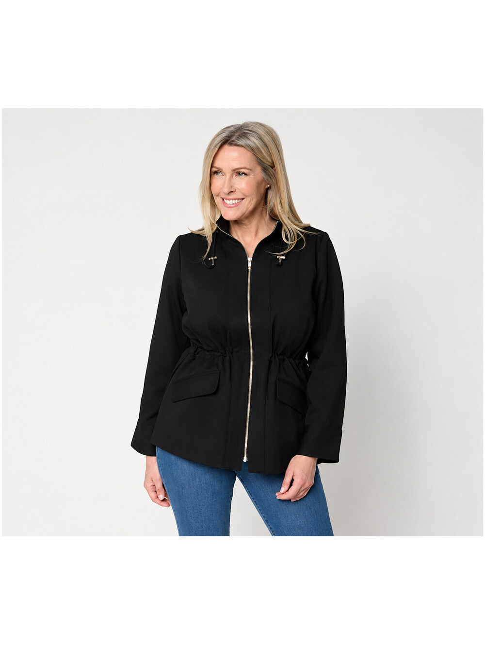 Susan Graver Regular Water Repellent Jacket with Printed Lining Black, X-Small